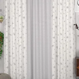 CHHAVI INDIA Grey & Off White Set of 3 Floral Door Curtain-picture-12