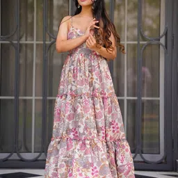BAPS Women Floral Printed Shoulder Straps Tiered Fit & Flare Maxi Dress-image-18