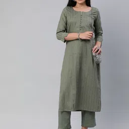 DIVASTRI Striped Notch Neck Three-Quarter Sleeves Straight Kurta With Trouser-image-48