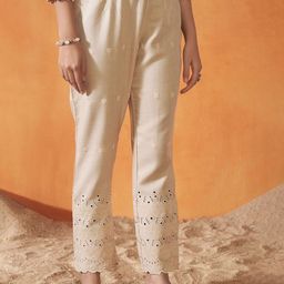 Anouk Geometric Embroidered Thread Work Chanderi Silk Kurta with Trousers And Dupatta image 3