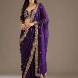 Koskii Purple Embellished Tissue Saree-42