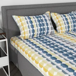 Myntra Elegant Homes Blue & Yellow Geometric 144 TC Queen Bedsheet with 2 Pillow Covers-picture-54
