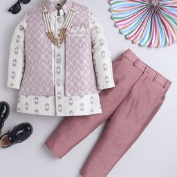 ahhaaaa Boys Floral Printed Regular Raw Silk Kurta with Pyjamas-image-17