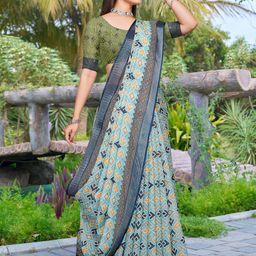 Anouk Rustic Printed Zari Linen Blend Block Print Saree image 2