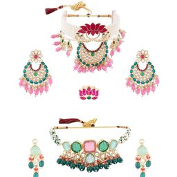 Zaveri Pearls Gold-Plated Stones Studded & Beaded Jewellery Set-image-54