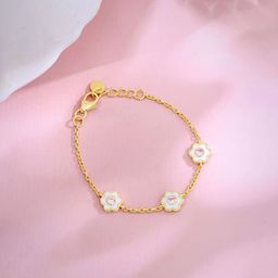 GIVA Kids 925 Silver Gold-Plated Cubic Zirconia Studded Floral Link Bracelet-image-67