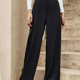 FNOCKS Women Relaxed Straight Leg High-Rise Pleated Zip Trousers-picture-12
