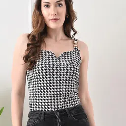 IUGA Checked Sweetheart Neck Top-image-74