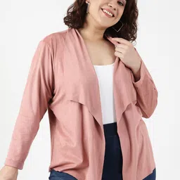 The Pink Moon Women Solid Waterfall Plus Size Open Front Jacket image 4