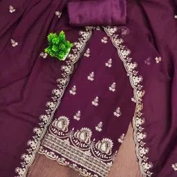 Panzora Embroidered Georgette Unstitched Dress Material-image-77