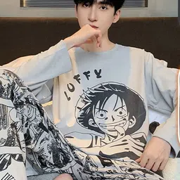 StyleCast Grey & Black Printed Long Sleeve T-Shirt With Trousers Night Suit-5