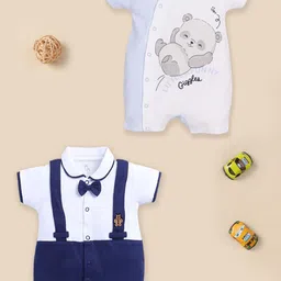 BABY GO Boys Pack Of 2 Printed Pure Cotton Rompers-image-78