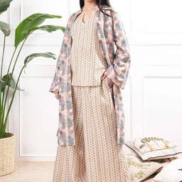 WoowZerZ Printed Notch Neck Pure Cotton Tunic With Shrug & Palazzo-picture-45