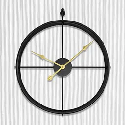 nestroots Black & Gold Toned Contemporary Round Shaped Iron Wall Clock-1