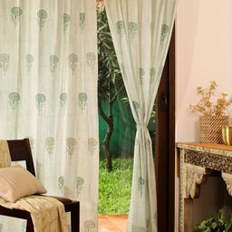 Peepul Tree Teal & White Set of 2 Floral Sheer Door Curtain-61