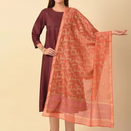 JAYPORE Paisley Printed Cotton Silk Zari Dupatta-picture-0