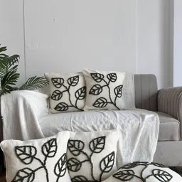 EXPORT HOUSE Off White & Black 5 Pieces Floral Square Cushion Covers-image-15