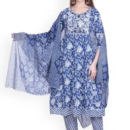 WOOL 4U Women Floral Printed Regular Kurta with Trousers & Dupatta-image-34