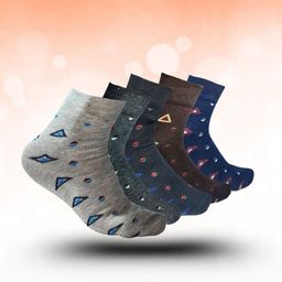 MJE 5-Pcs Patterned Cotton Ankle Length Socks-image-19