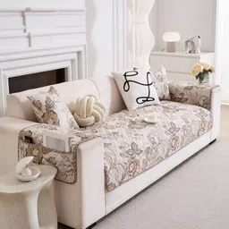 HomeCloud Brown & Beige Printed Cotton Sofa Cover Mat-26