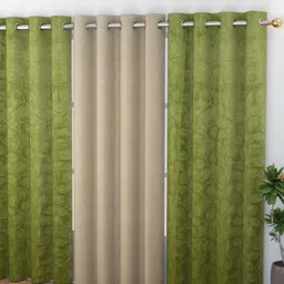 Banchmark Home Furnishings Haire Green & Mauve Set of 3 Floral Room Darkening Door Curtain-image-127
