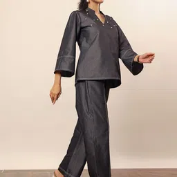 KAORI BY SHREYA AGARWAL Denim Pure Cotton Shirt & Trousers Co-Ords-picture-20