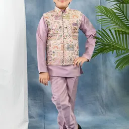 BT DEZINES Boys Thread Work Kurta with Pyjamas With Embroidered Waistcoat-picture-11
