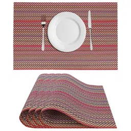 Dakshya Industries 6-Pcs Maroon Stripped Rectangle Table Placemats-50