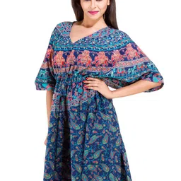 HANDICRAFT PALACE Elephant Mandala Printed Pure Cotton Kaftan Dress-picture-28