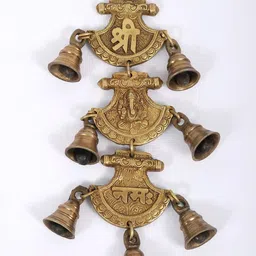 Exotic India Gold Toned Textured Brass Hanging Bell-18