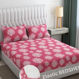 DECENT HOME Pink & White Floral 220 TC Queen Bedsheet with 2 Pillow Covers-image-57