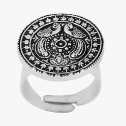 Sangria Silver Toned Oxidised Adjustable Finger Ring image 5