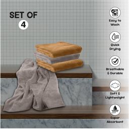 HOUSSE 4-Pcs Beige & Grey Light Weight Hand Towels-1