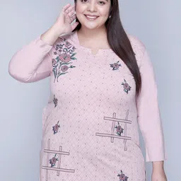 IN Love Women Floral Printed Cotton Plus Size Long T-Shirt-image-29