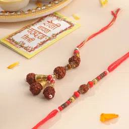 Sangria Set Of 2 Rudraksh & Beaded Bhaiya Bhabhi Rakhi with Roli Chawal Chandan & Mishri-71