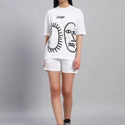 GRIFFEL Self-Design Oversized-Fit Pure Cotton T-Shirt & Shorts Co-Ord Set-picture-29