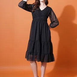 Moda Rapido Self Design Tiered Georgette Fit & Flare Dress-image-98