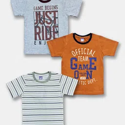 Here&Now X Game Begins Boys Pack Of 3 Assorted Typography Printed Pure Cotton T-shirts-image-45