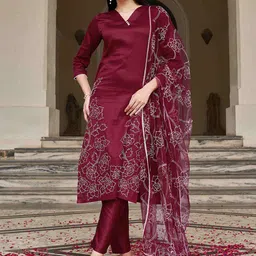 Tikhi Imli Women Floral Embroidered Regular Thread Work Kurta with Trousers & With Dupatta-picture-23