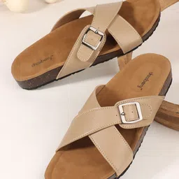 DressBerry Women Textured Open Toe Flats with Buckles-16