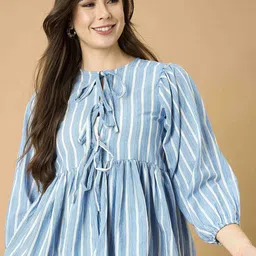 Murcia Women Vertical Striped Round Neck Pure Cotton Top-image-81