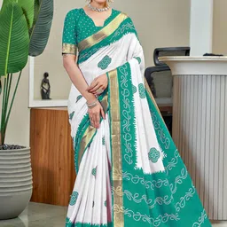 KALINI Bandhani Printed Pure Cotton Zari Border Saree With Blouse-image-93