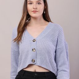 NoBarr Women V-Neck Open Knit Crop Pullover-image-78