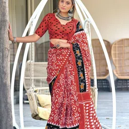 Anouk Ethnic Motifs Print Pure Cotton Ikat Saree-picture-19