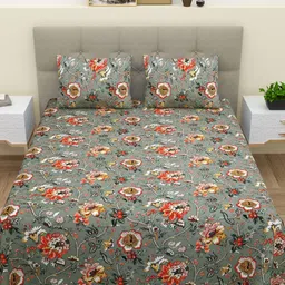 Myntra Elegant Homes Green & Red Ethnic Motifs 210 TC Queen Bedsheet with 2 Pillow Covers-picture-18