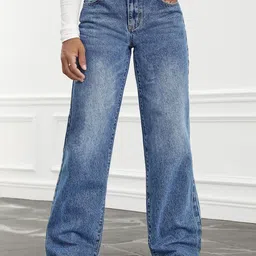Glossia Women Comfort Straight Fit High-Rise Light Fade Stretchable Jeans-picture-0