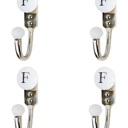 IndianShelf White 4 Pieces Ceramic & Zinc F Alphabet Cloth Hangers Coat Hooks-11