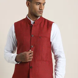 Turtle Printed Slim-Fit Woven Nehru Jacket-11