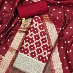 HERE&NOW Ethnic Motifs Woven Design Zari Work Jacquard Cotton Unstitched Dress Material-image-20