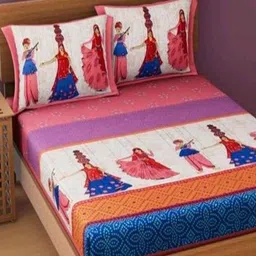 Aura Pink & Orange Printed Pure Cotton 144 TC Queen Bedsheet Set 2.10 m X 2.30 m-image-92